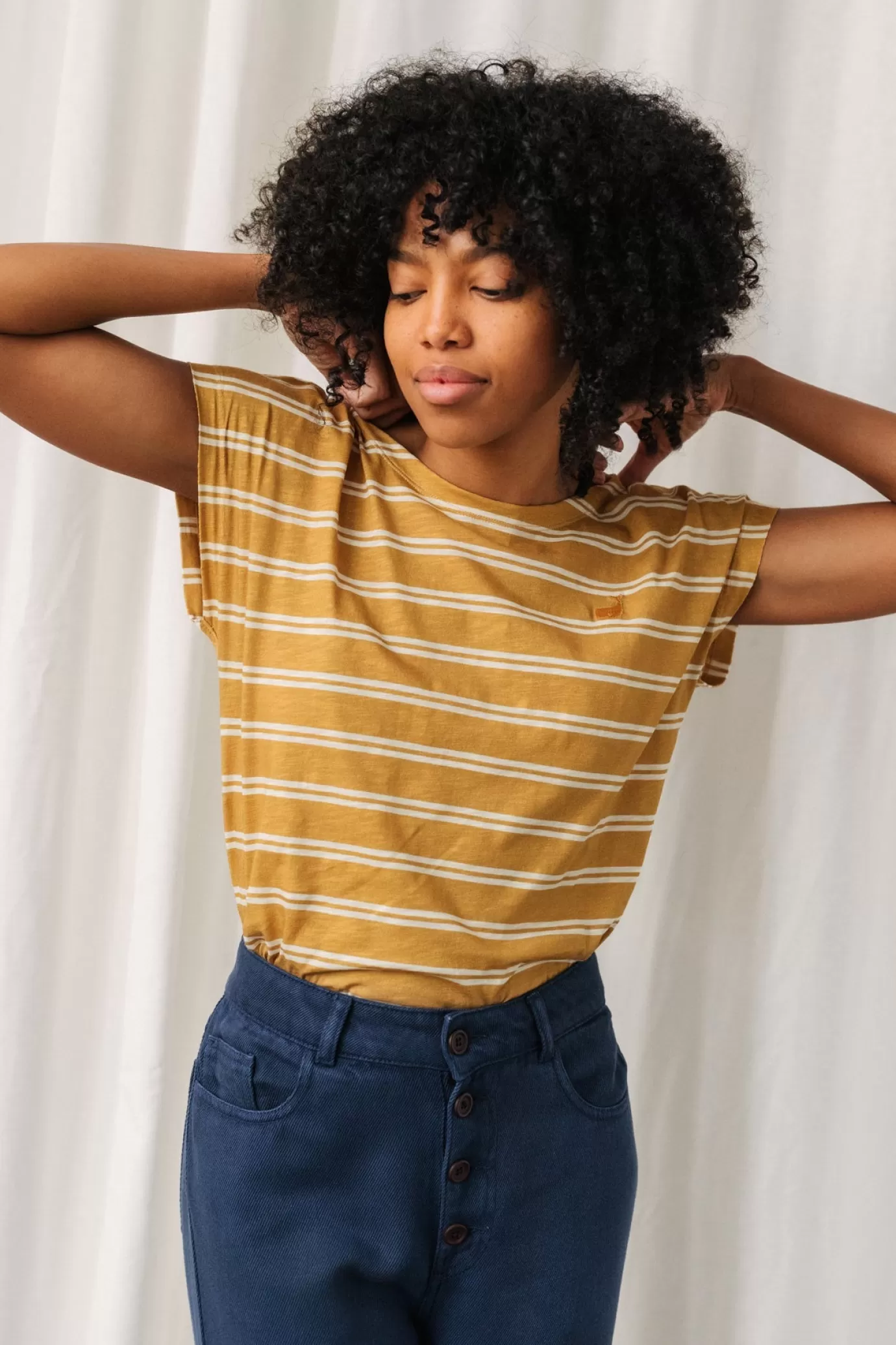 Twothirds Evia-Mustard Stripes^Women Tops