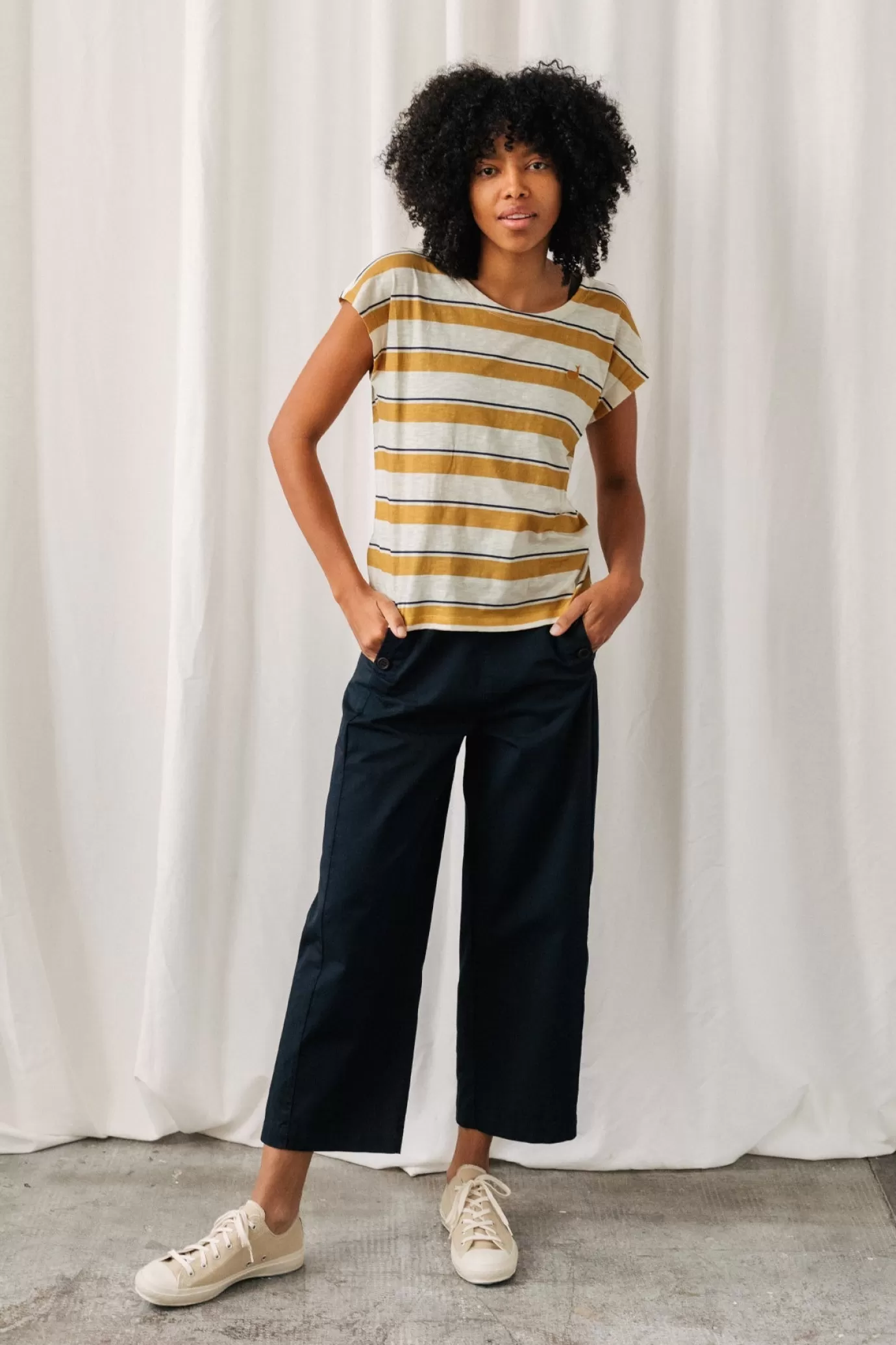 Twothirds Evia-Mustard/Navy Stripes^Women Tops