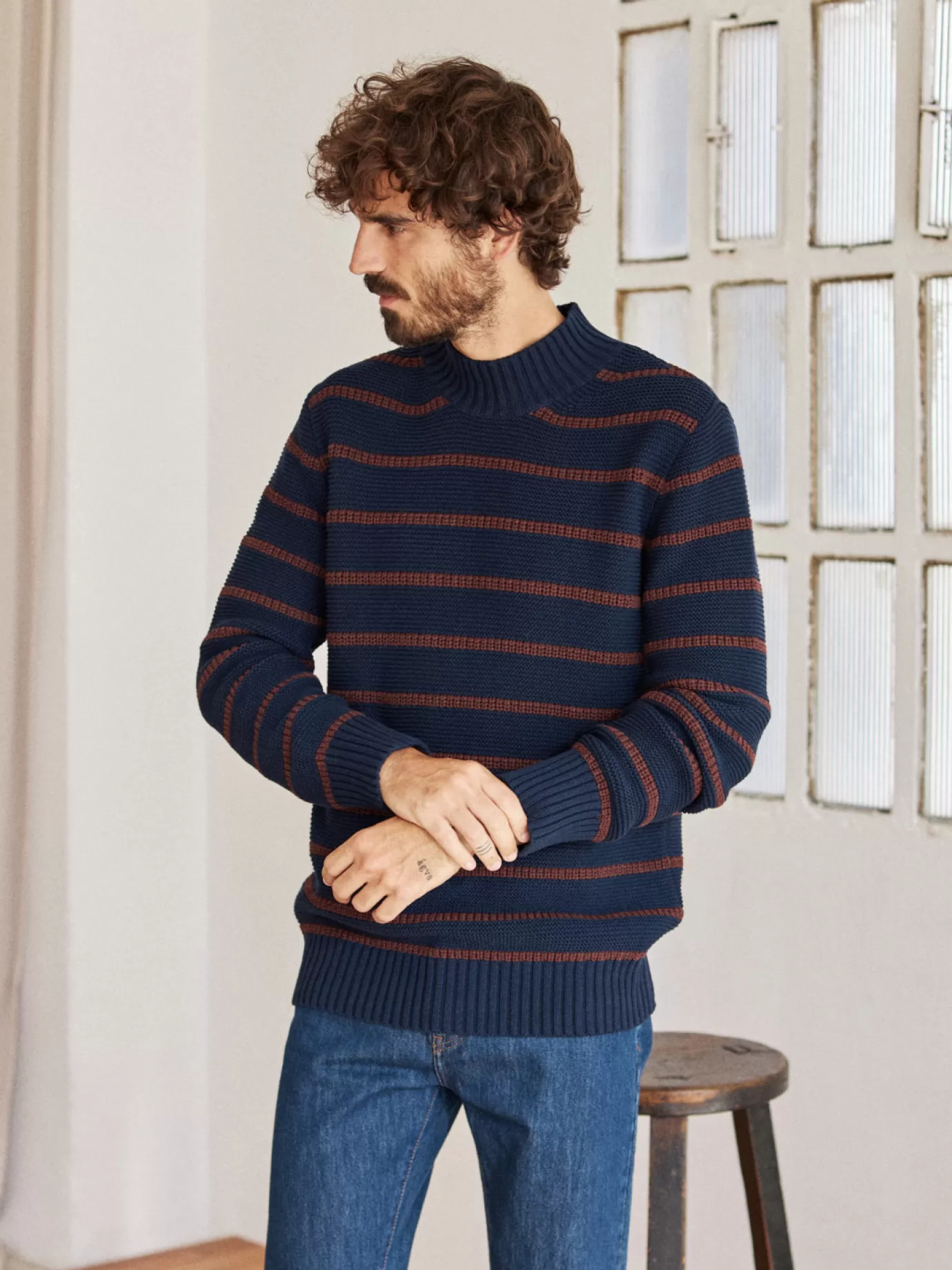 Twothirds Kalpati-Navy/Brown Stripes^ Cotton