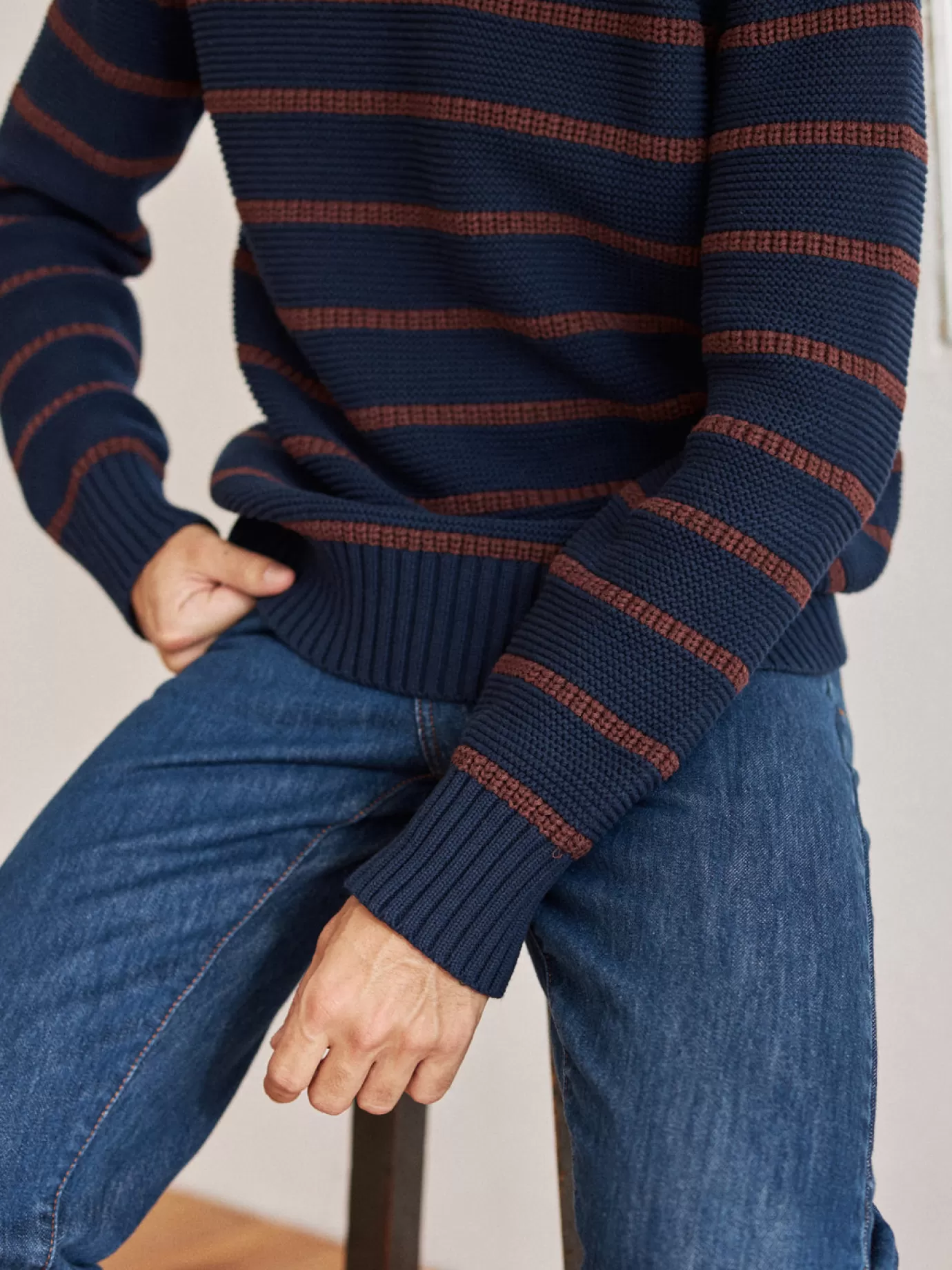 Twothirds Kalpati-Navy/Brown Stripes^ Cotton