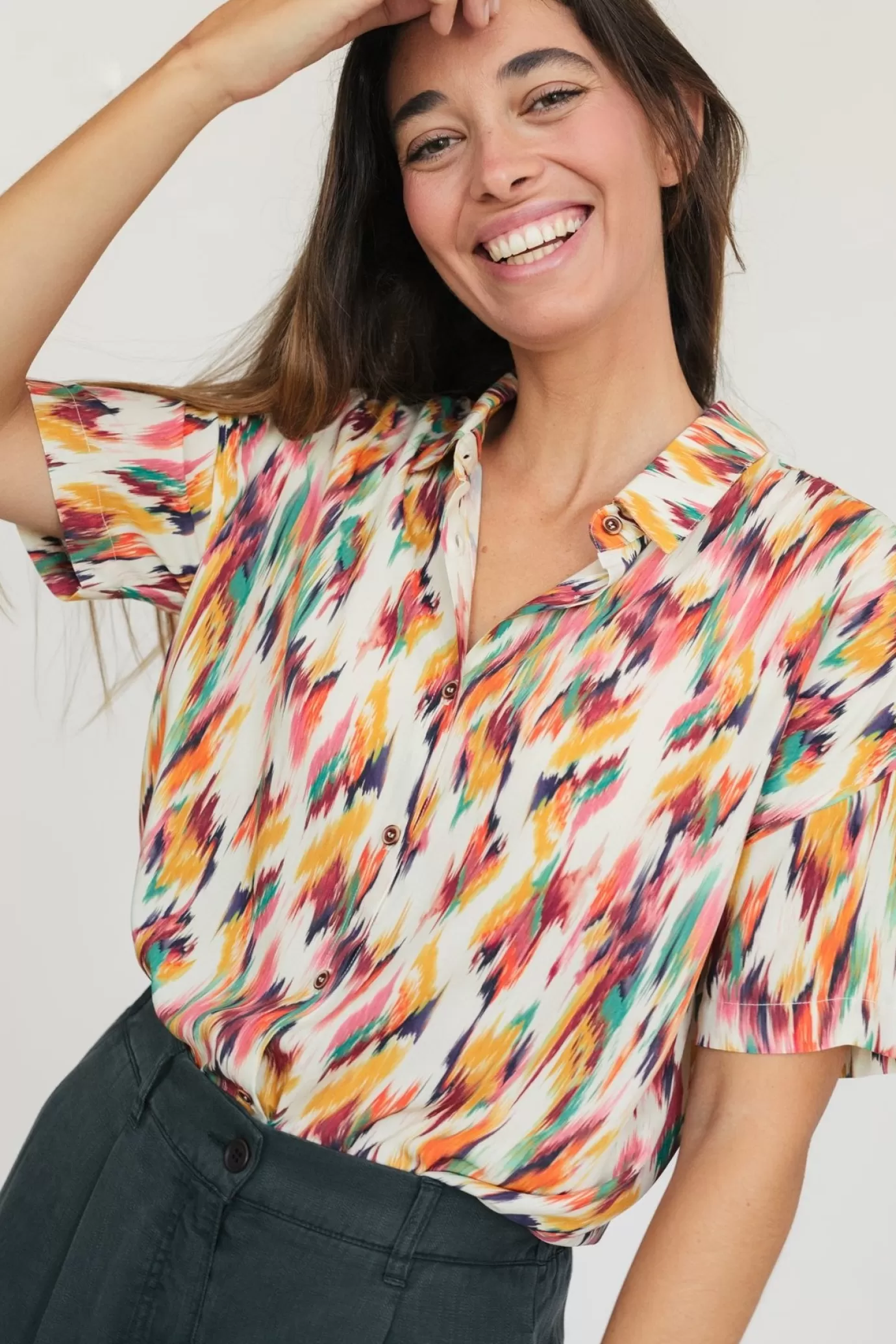 Twothirds Motiti-Ikat Ecru^Women Short Sleeve