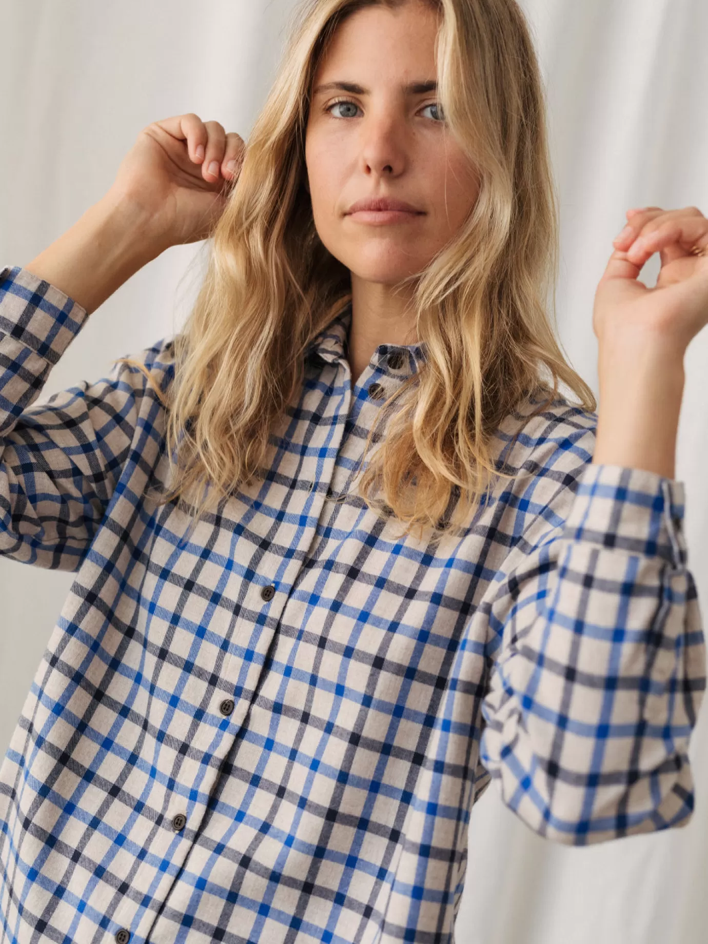 Twothirds Sand-Blue & Black Checks^Women Long Sleeve