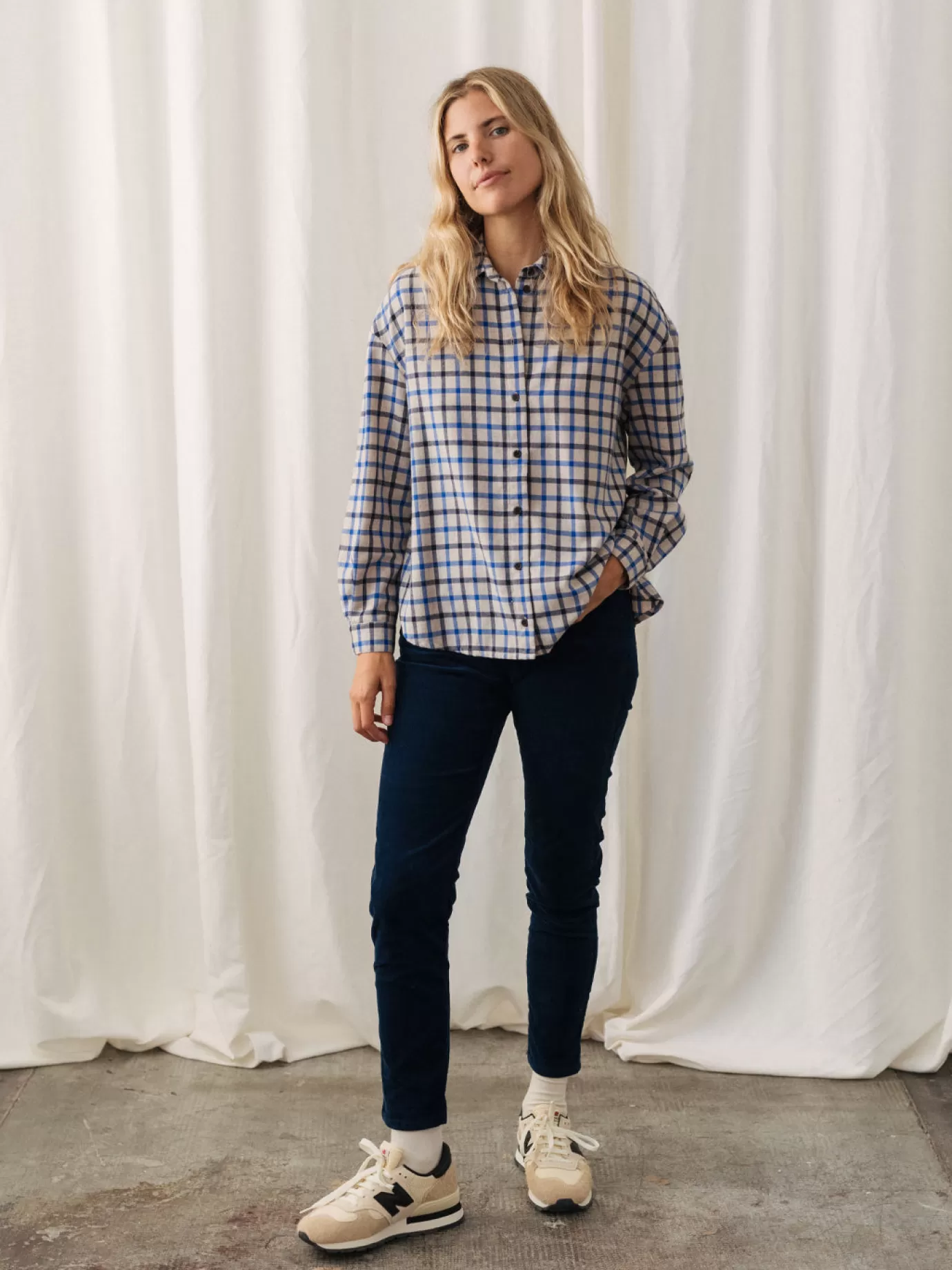 Twothirds Sand-Blue & Black Checks^Women Long Sleeve